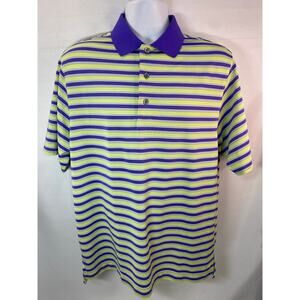FootJoy FJ Polo Shirt Mens Medium Purple Yellow Striped Golf Stretch Performance
